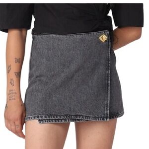NWT Ganni Grey Faded Denim Wrap Mini Skirt - Sz 2 (EU 34)